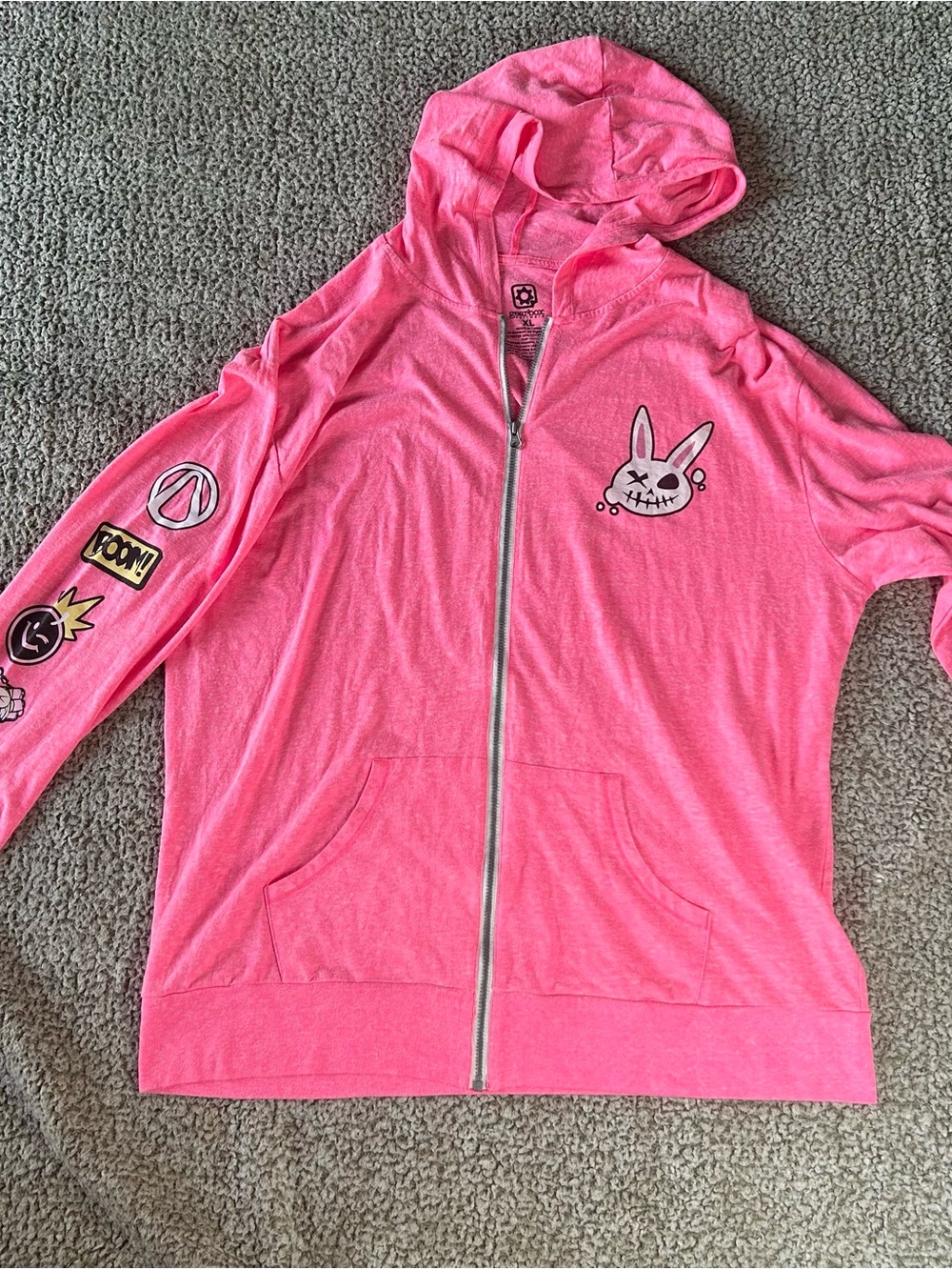 Official Gearbox Borderlands Tiny Tina Icon Neon Pink Zip-Up Hoodie - Size XL